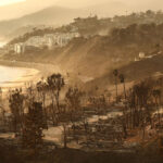 A view of destroyed homes as the Palisades Fire continues to burn with wildfires causing damage and loss through Los Angeles County on January 10, 2025, in Pacific Palisades, California. (Photo by Mario Tama/Getty Images)